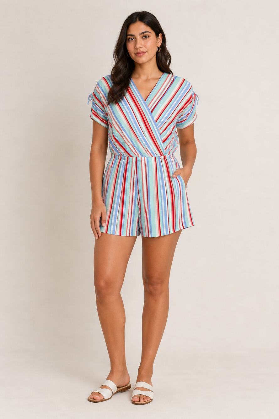 Lane Bryant Surplice Striped Short Sleeve Jersey Romper Womens Size 10/12 New